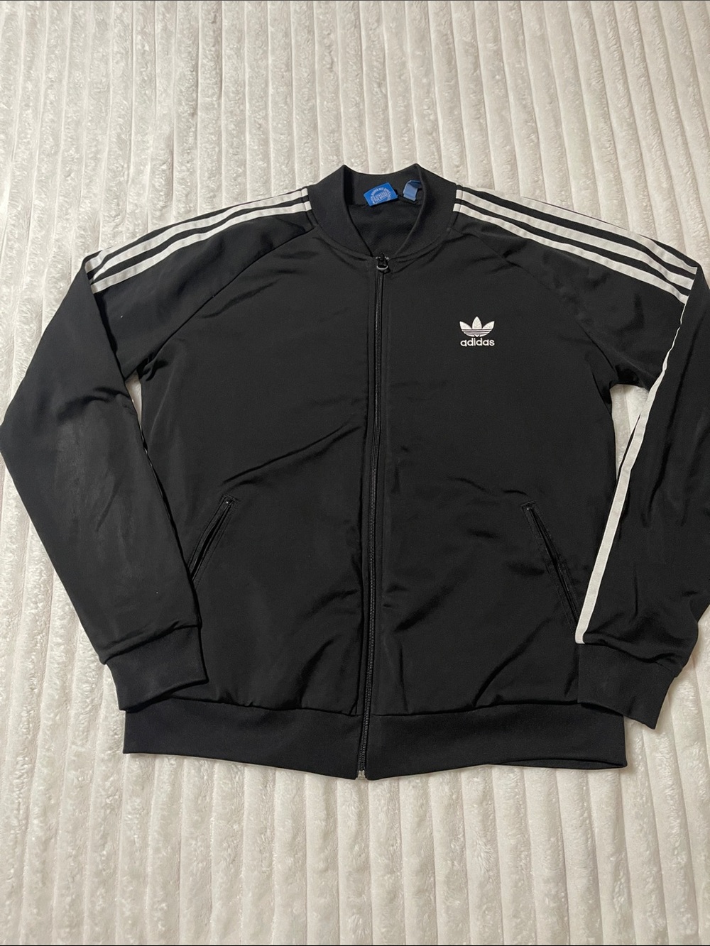 Adidas Black Track Jacket with White Stripes | Size XL
